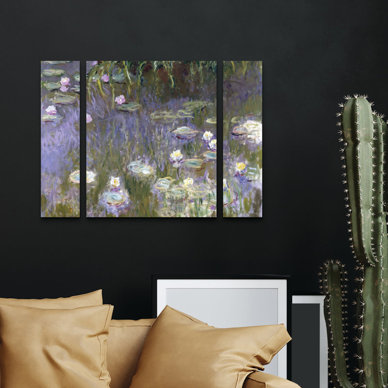 Ensemble de 3 panneaux muraux - Nénuphars Monet, art mural sur toile pour le salon, la chambre à coucher ou le bureau 