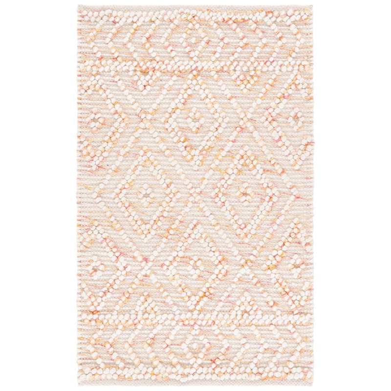 Tapis en laine / coton tissé à la main Stathelle en ivoire / rouge, Rectangle 6 pi x 9 pi