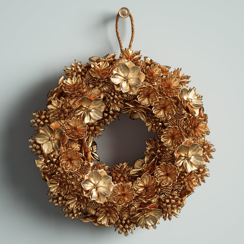 Couronne de pommes pin 15 po gilded, H 15 po x l 15 po x p 3,5 po