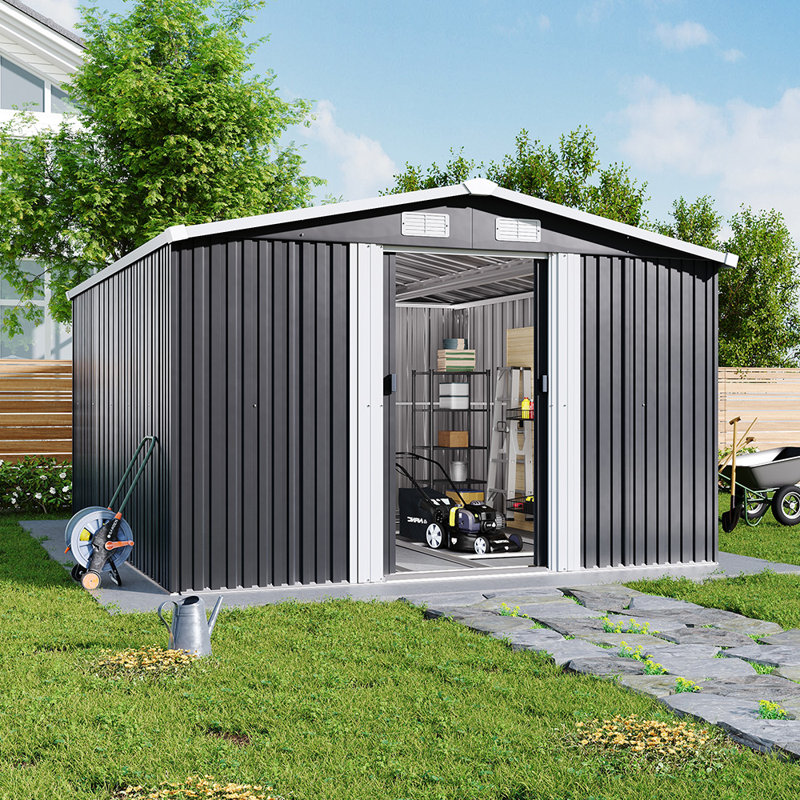 Charcoal Black Garden Storage 10 ft. W + 12 ft. D Metal Tool Shed