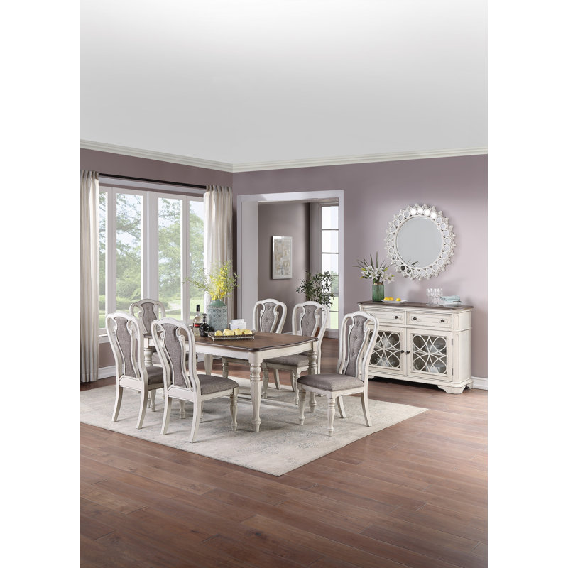 Ensemble de salle à manger 7 pièces de style transitionnel avec plateau en chêne et chaises 6xSide