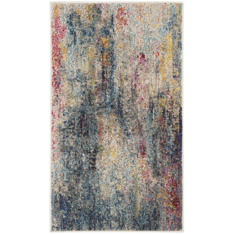 Tapis contemporain contemporain multicolore transitionnel, Rectangle 2 pi 2 po x 3 pi 9 po