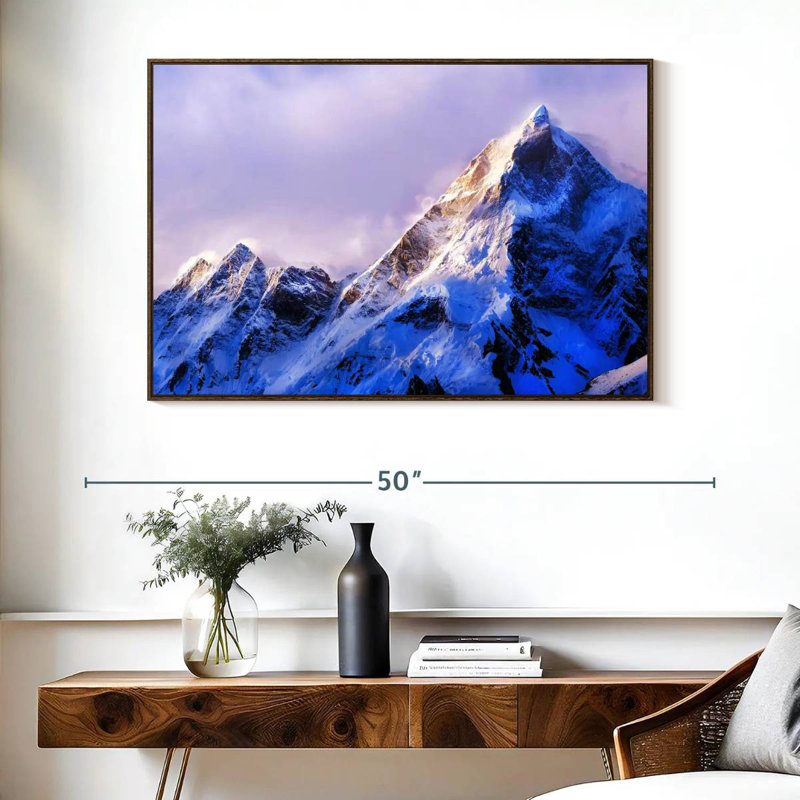 Sommet du mont Everest, 40 po x 27 po, Cadre flottant noyer