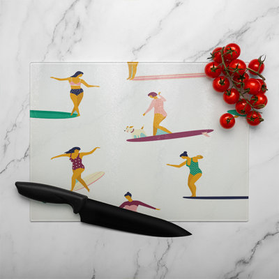 Female Surfers Glass Chopping Board