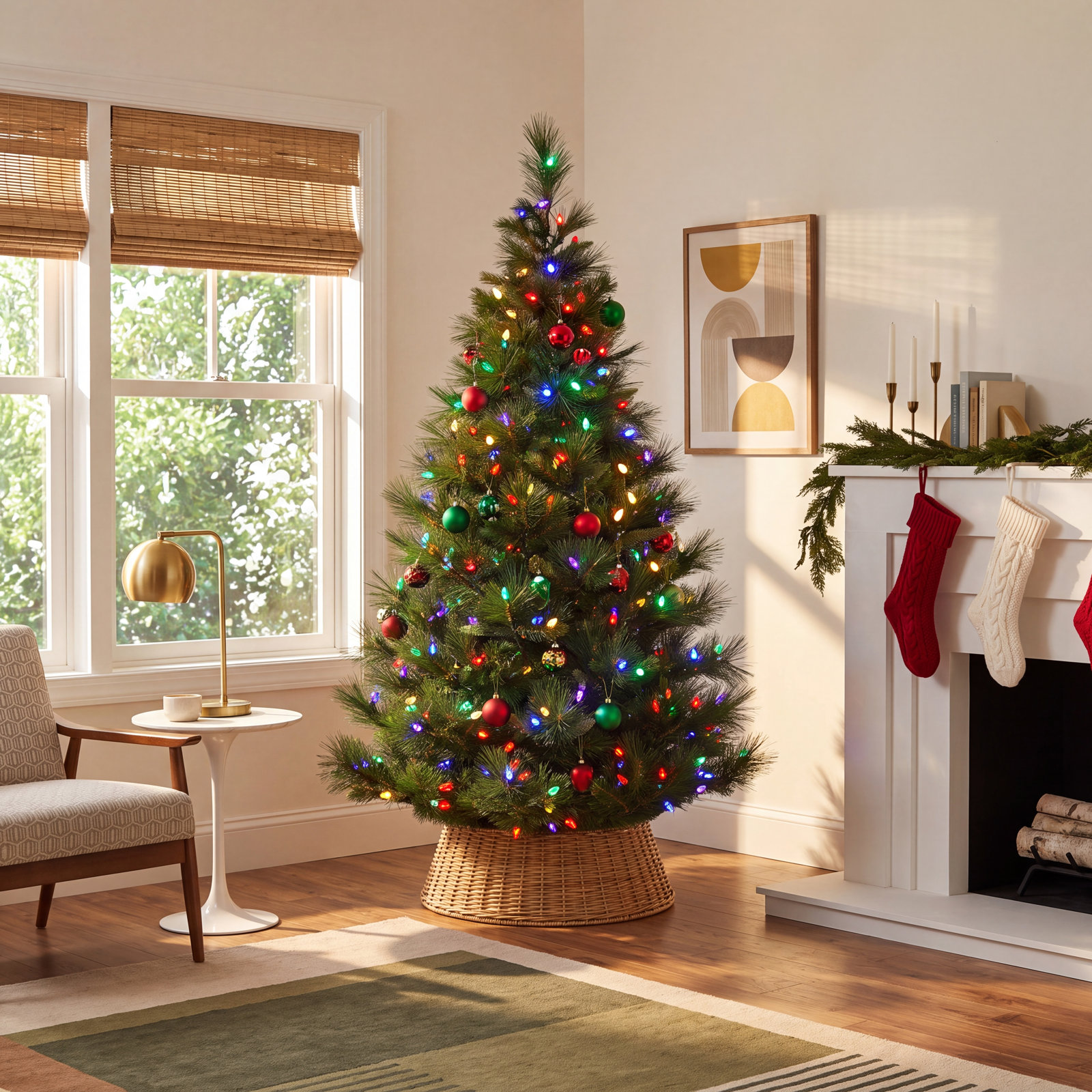 Lighted Artificial Pine Christmas Tree, Multicolored Lights, 12' H
