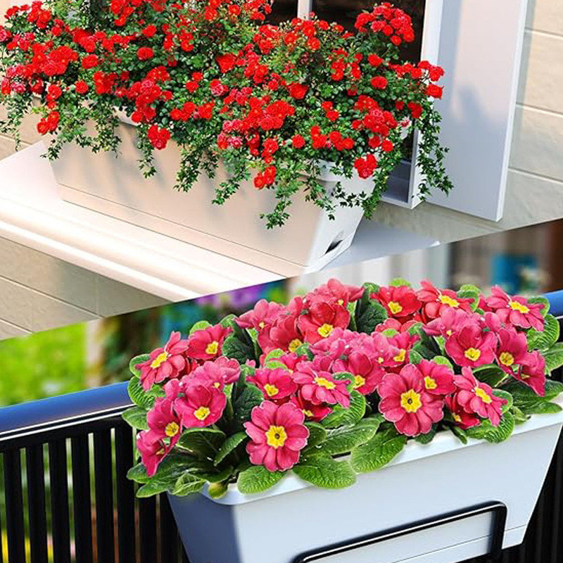 Rectangle Window Boxes Planters 8 Pcs, Plastic Rectangular Window Flower Box Indoor, Herb Pots with Drainage Holes, Dark Grey