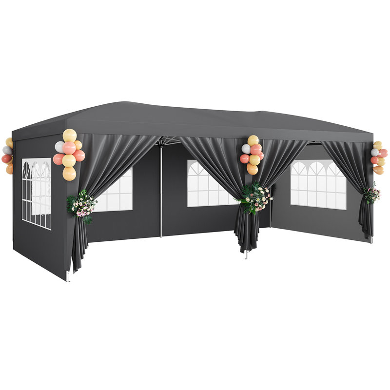 10' x 20' Pop-Up Canopy Tent with Sidewalls, Heavy-Duty Easy Up Canopy, 3 Adjustable Heights, Includes Stakes & Ropes for Outdoor Events, Parties