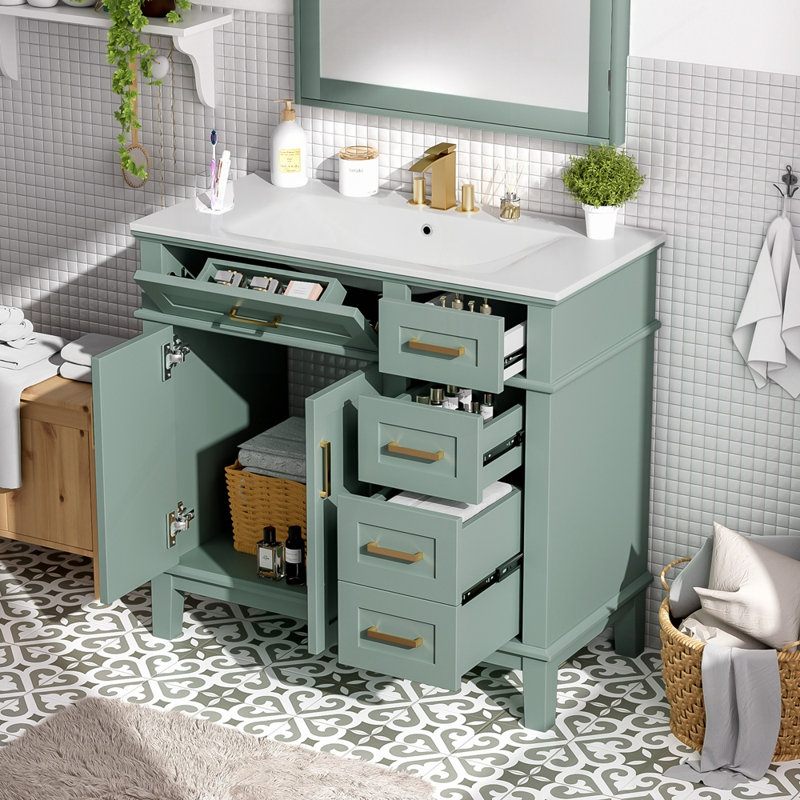 Meuble-lavabo 36 po avec lavabo en céramique, Vert