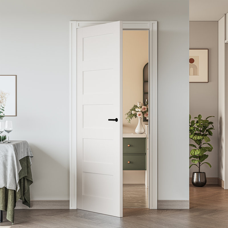Primed 5-Paneled Solid Manufactured Wood Slab Door Without Frame and Hardware Kit, 30" x 80"