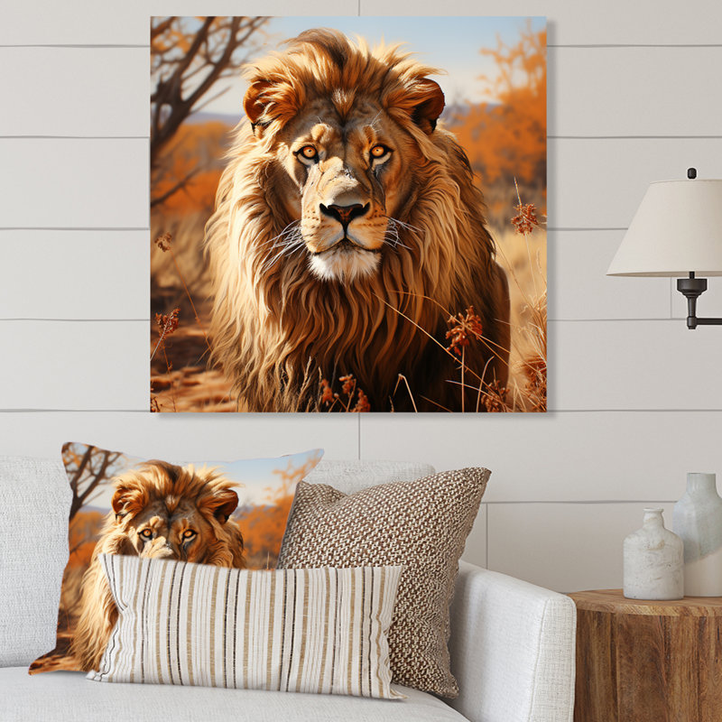 Lion In An Open Savannah - Lion Animal Wall Decor, 29" H x 29" W