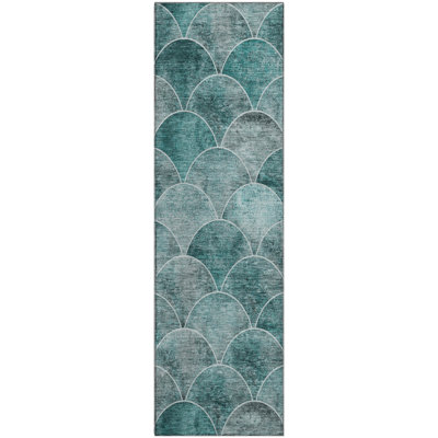 Premium Machine Washable Cerrito AMF594 Teal Rug