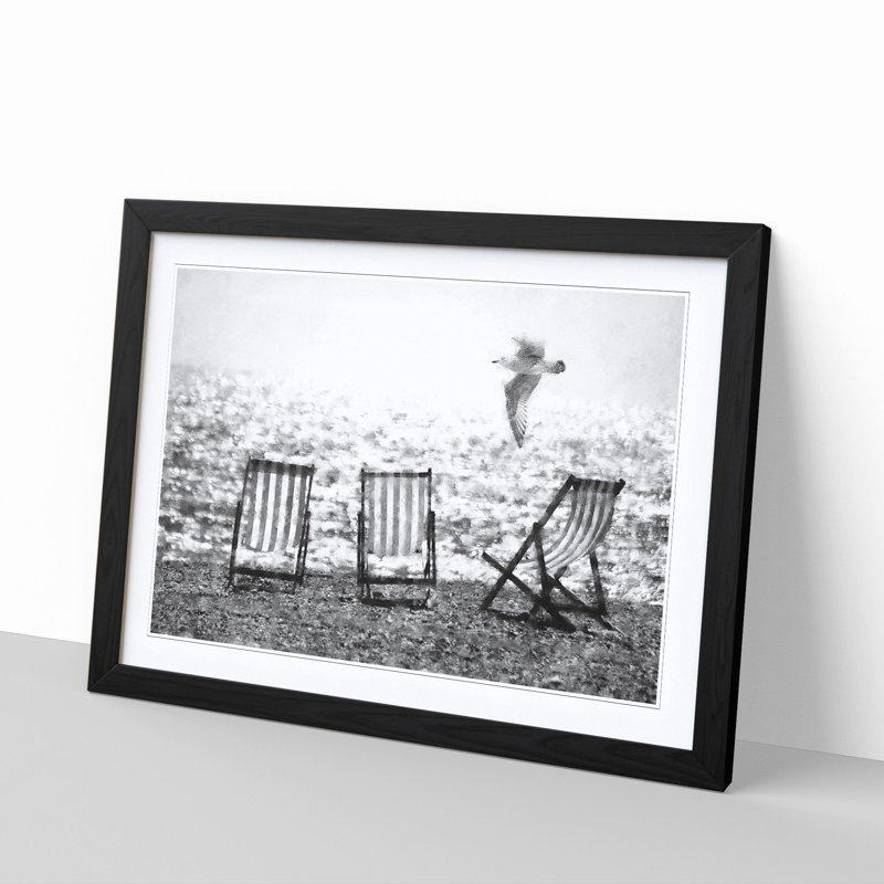 Seagull Flying Over Brighton Beach - Single Picture Frame Painting on MDF, Black Framed, 62cm H x 87cm W x 2cm D