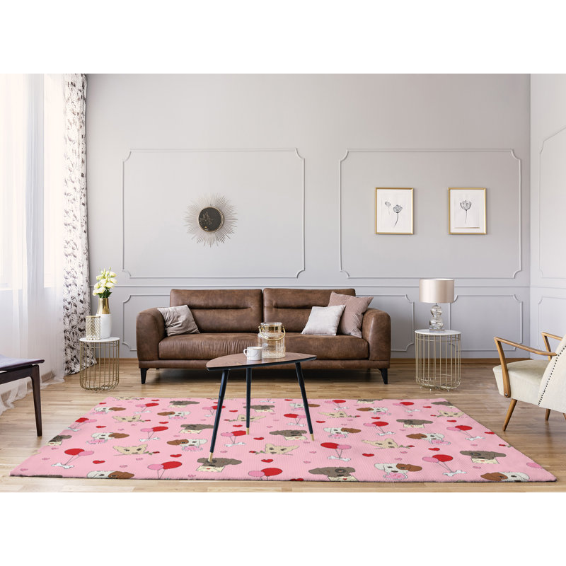 Tapis rose/rouge/gris fait main, Rectangle 4 pi x 6 pi