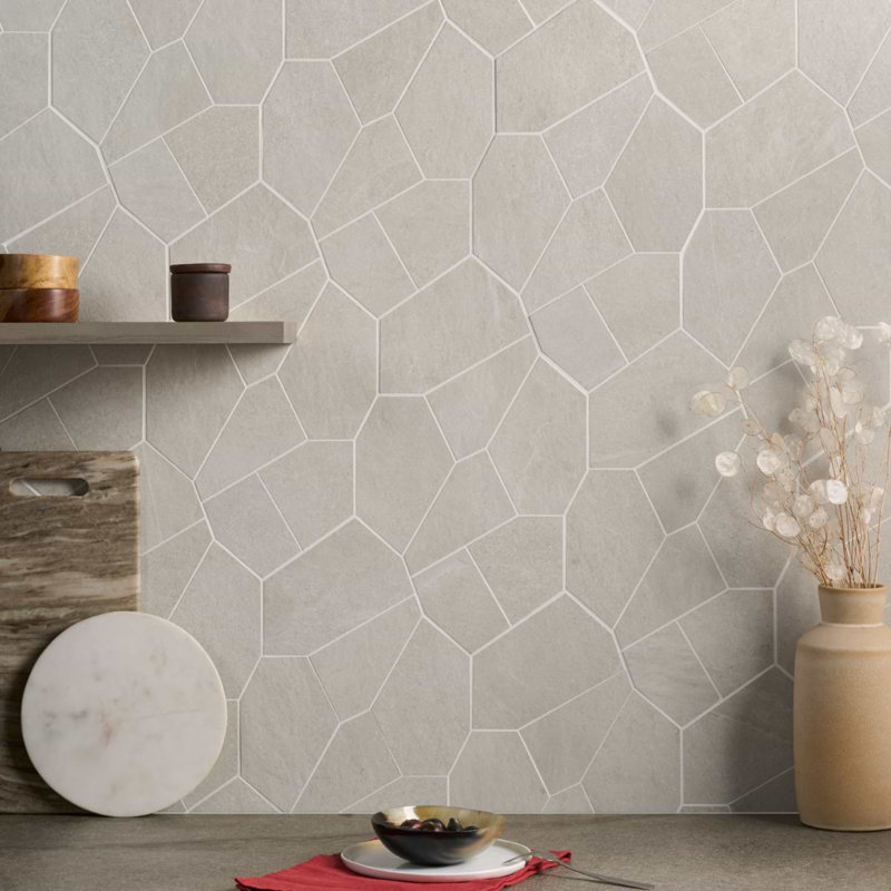 Era Organic Pattern Limestone Look Matte Porcelain Mosaic Tile, Linen White