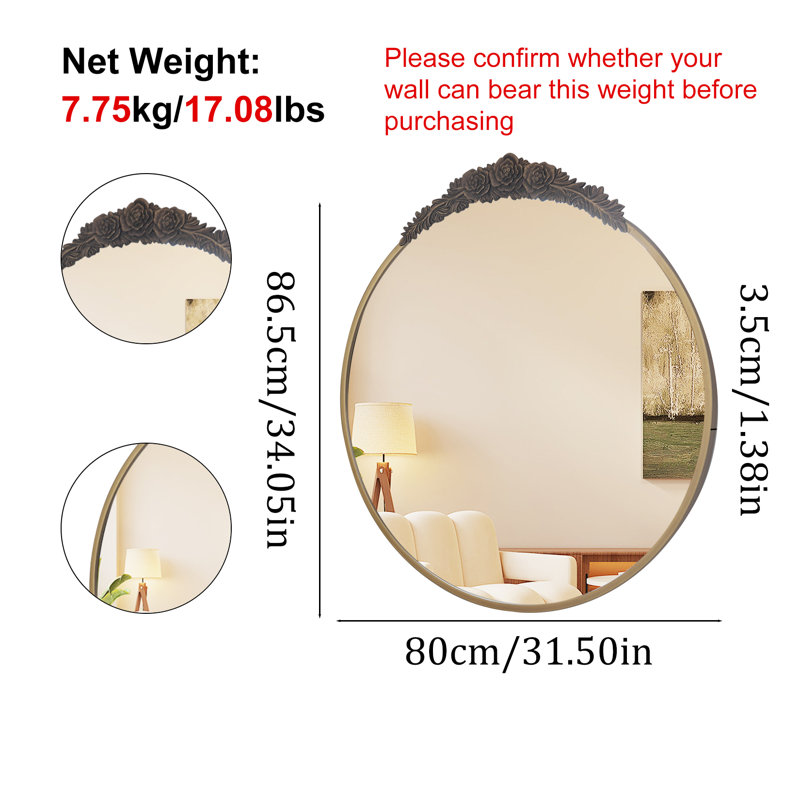Christa Metal Oval Wall Mirror, 86.5cm x 80cm