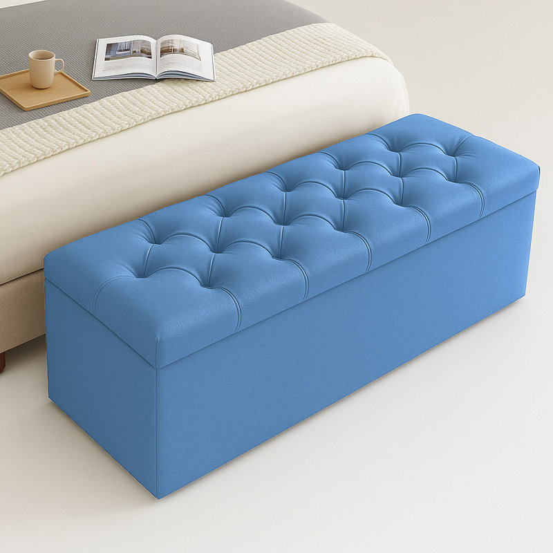 Divan Chesterfield Wide Velvet Rectangle Solid Color Standard Ottoman Box with Storage, Duck Egg, 40cm H x 180cm W x 40cm D