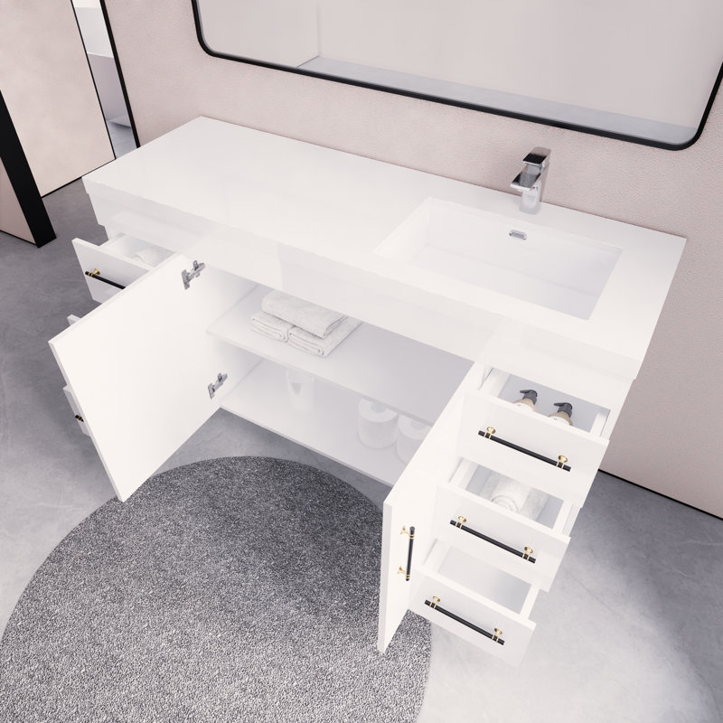 Meuble-lavabo sur pied avec lavabo en acrylique renforcé Verda, Blanc