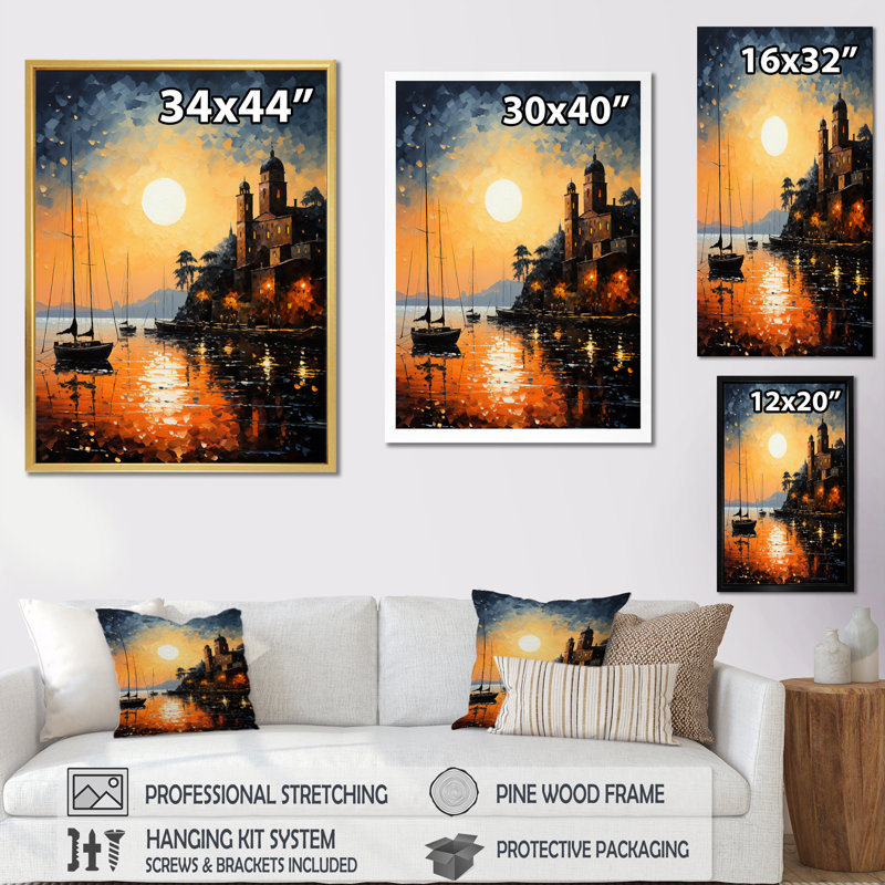 Port Harbour Elegance Pointillism I - Nautical & Beach Wall Art Living Room, H 32 po x l 24 po x P 1 po