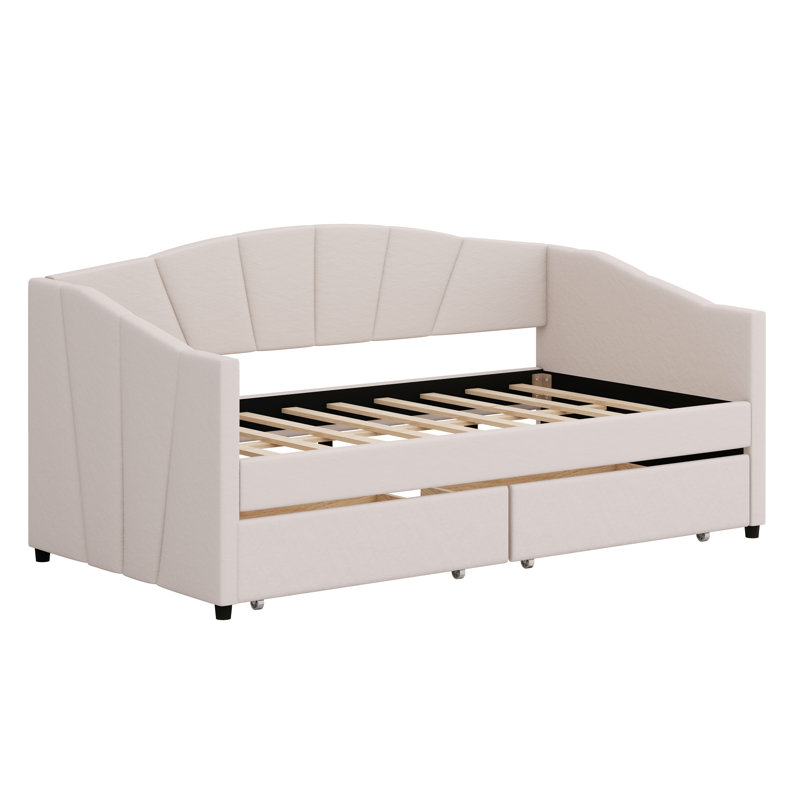 Lit de jour rembourré avec tiroirs, Beige