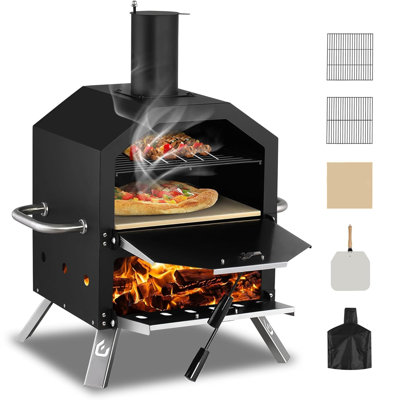 Outdoor Pizza Oven, Free Standing Wood Burning Pizza Oven With Two Cooking Area