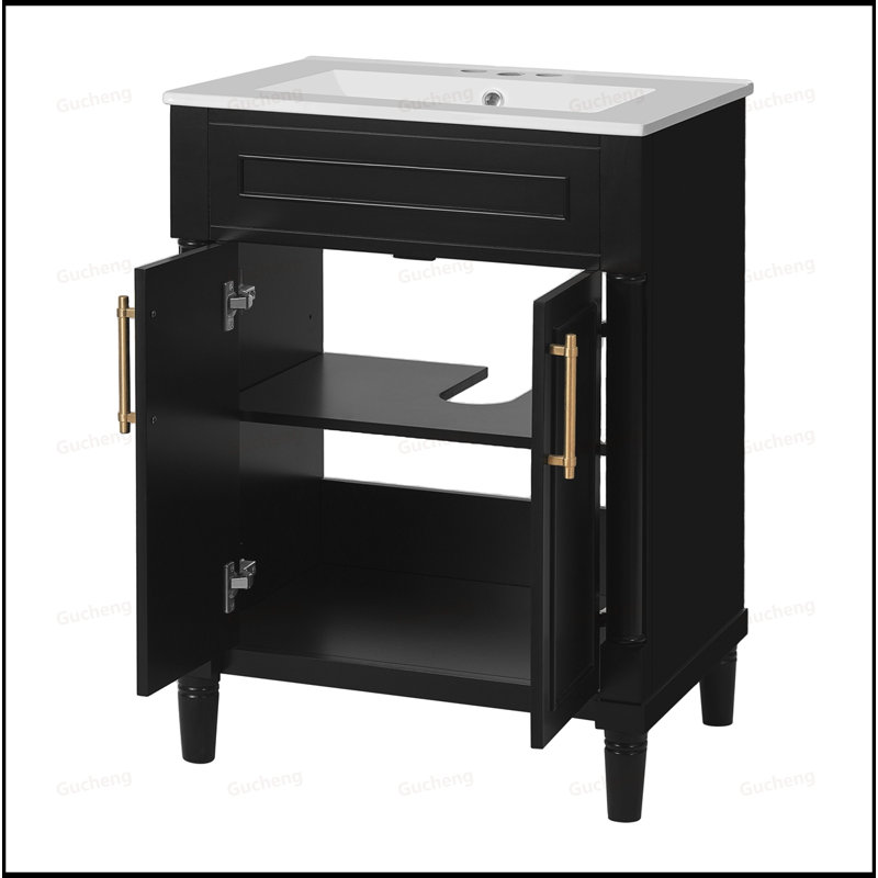 24Inch Small Bathroom Vanity With Integrated Sink, Black