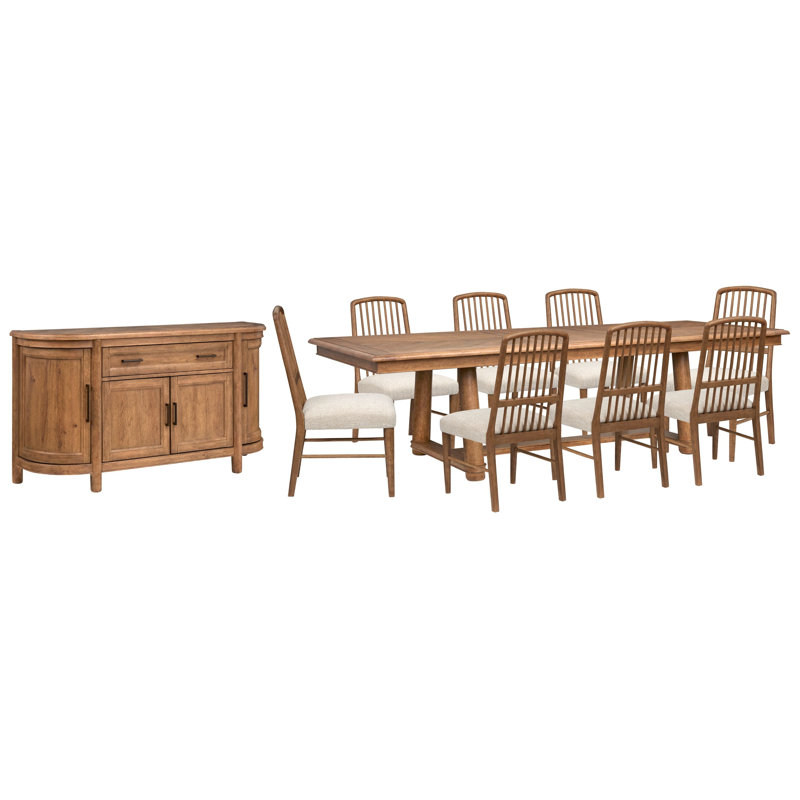 Table de salle à manger extensible à tréteaux avec 8 chaises et buffet, 10 Pieces: Table, 8 Chairs, Sideboard