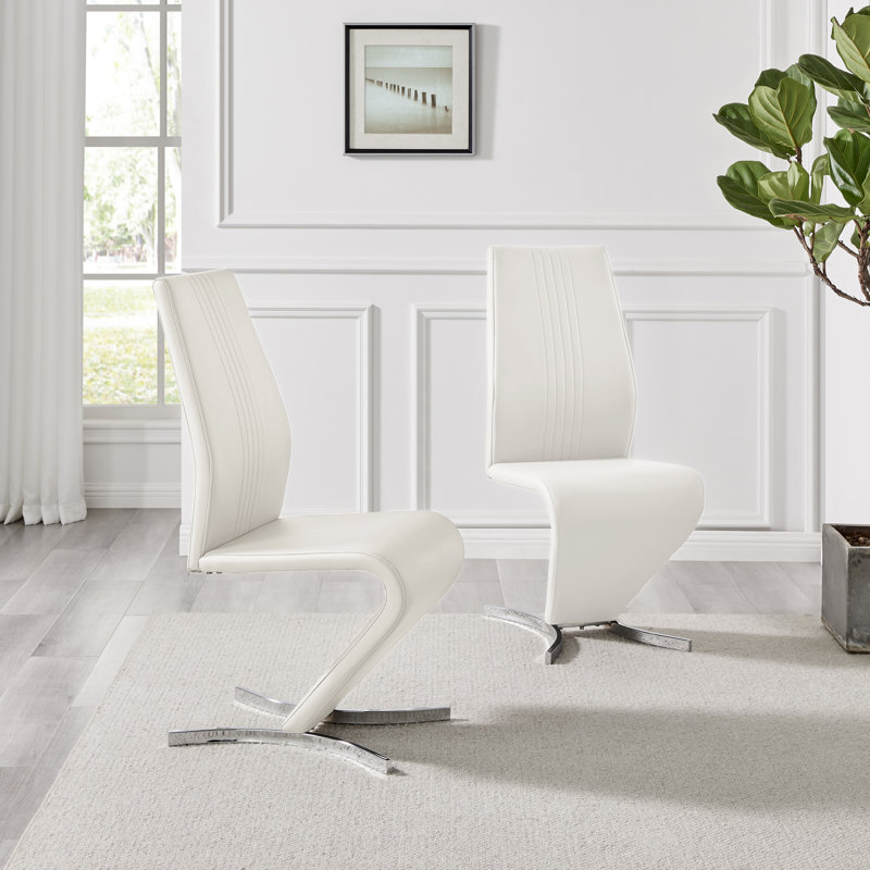 Everson High Gloss 4 Seat Extendable Dining Set with Luxury Faux Leather Upholstered Dining Chairs, White