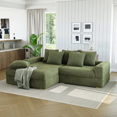 Très grand canapé modulaire en L en velours côtelé de 102,4 po de luxe avec méridienne pour le salon