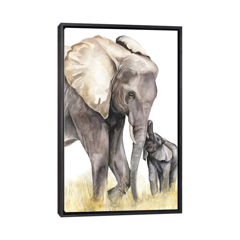 Décoration murale éléphant, H 40 po x l 26 po x P 1,5 po, Toile encadrée noir délavé
