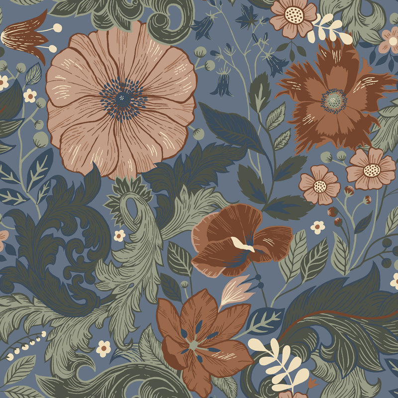 Cahterine 10.05m x 53cm Wallpaper Roll, Blue