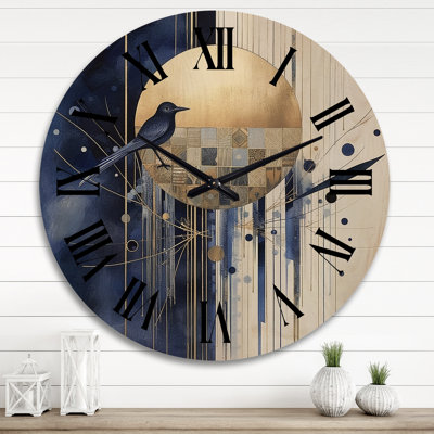 Horloge murale géométrique moderne sur fond bleu foncé et doré à texture abstraite IV