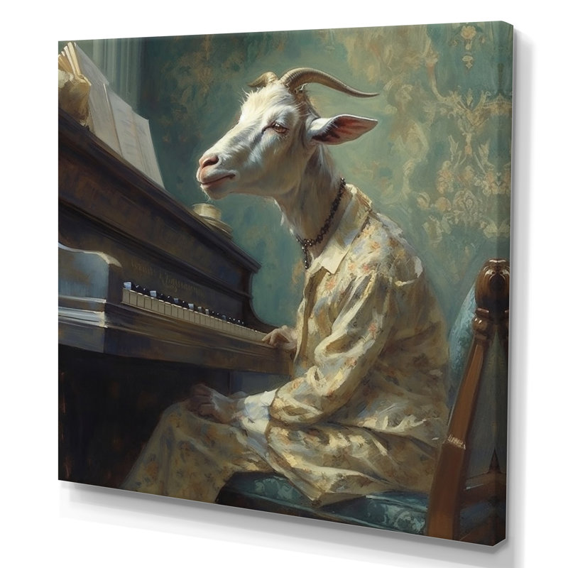 Chèvre jouant de la musique II sur toile, H 36 po x l 36 po x P 1,5 po, Toile tendue