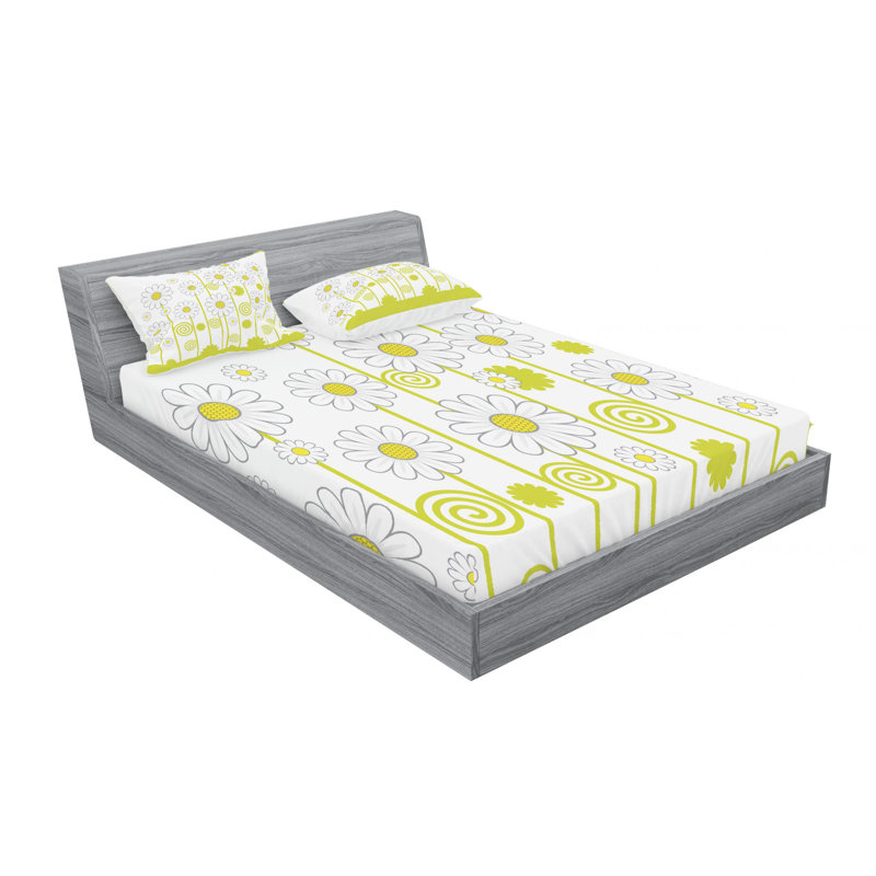 Microfiber Floral Sheet Set, Full/Double Sheet Set with Fitted Sheet, Abstract