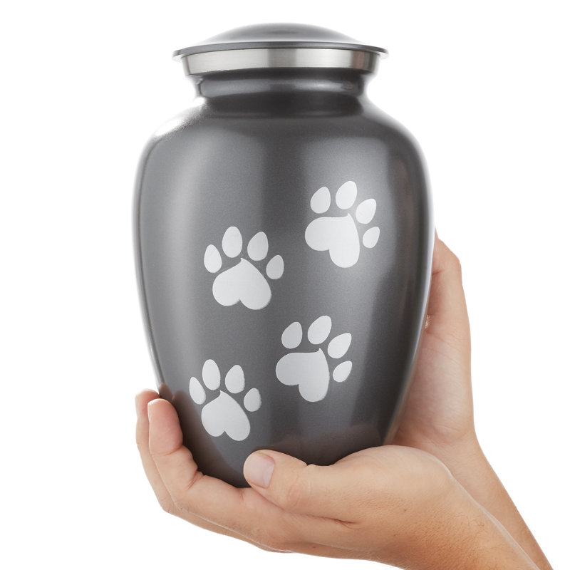 Decorative Paw Print Pet Urn, Gray, Large