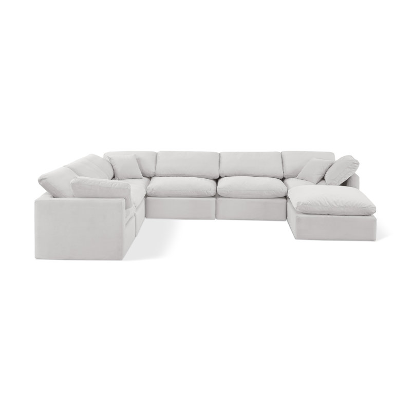 Itala Velvet U-Shaped Sectional Reversible, Cream Velvet