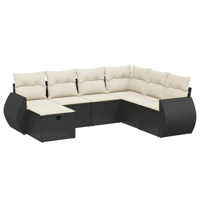 Vidaxl Garden Sofa Set Black Poly Rattan, Powder-Coated Steel Large