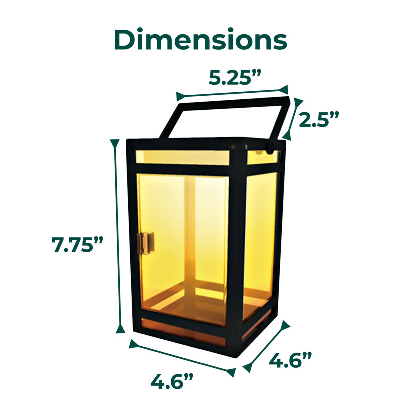7.87'' Solar Powered Integrated LED Color Changing Square / Rectangular Lantern, Clear - White/Amber