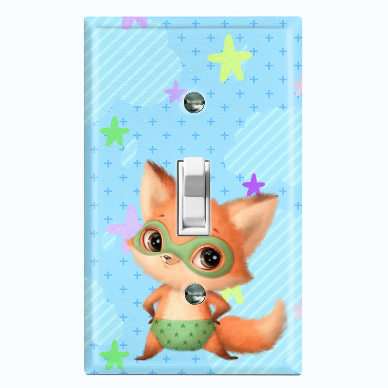 Cute Nursery Super Hero Fox Cloud Blue 1 - Gang Toggle Light Switch Standard Wall Plate