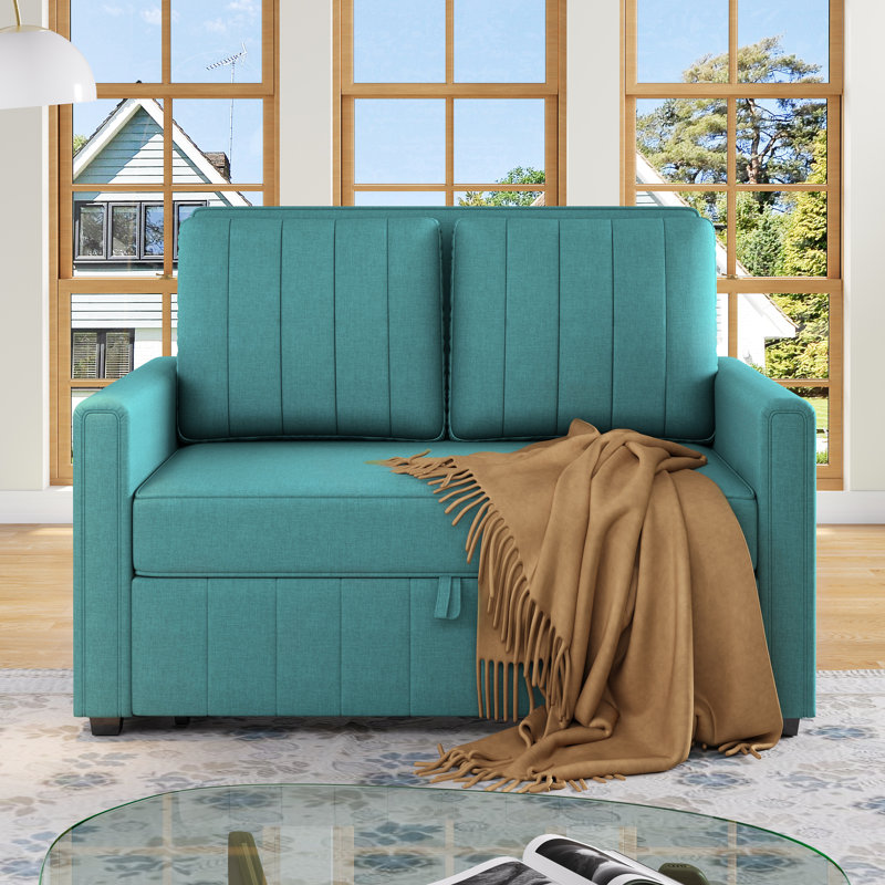 2 Seater Linen Sofa Bed, Green
