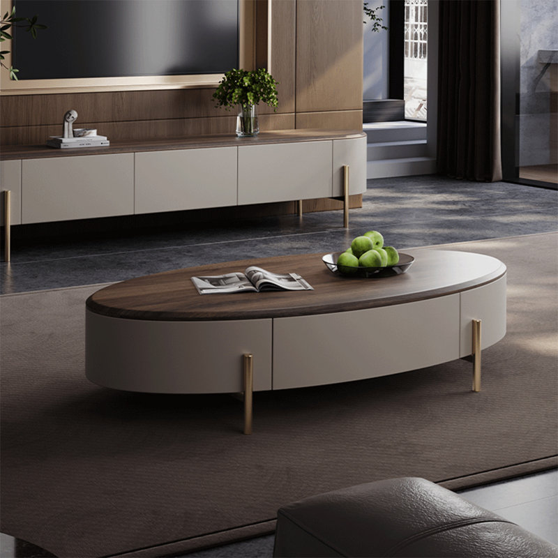 Table basse moderne en bois massif ovale, H 15 po x l 47,2 po x P 23,6 po