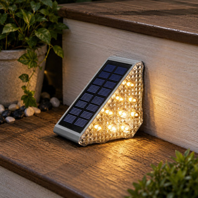 6-Pack Warm White Solar Stair Lights | IP68 Waterproof LEDs with Auto Dusk-to-Dawn Sensor, 18H Runtime and Compatibility with Concrete or Wood Steps, Decks, Patios, Walkways and Porches