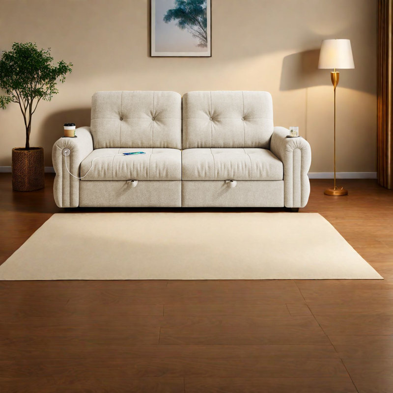 Multifunctional Light Grey Sofa, Steel Frame Chenille Living Room Bed