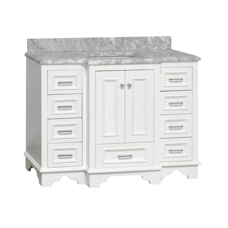 Loughlam 48'' Single Bathroom Vanity with Top, White, Carrara Marble