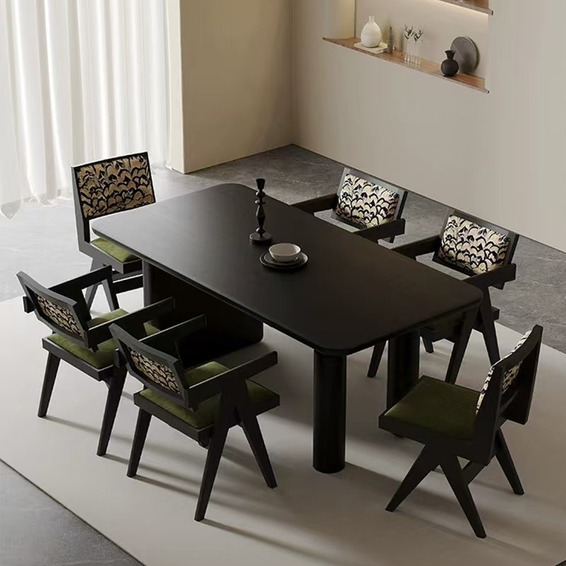 Combinaison de table et de chaises en bois massif rétro, H 29,52 po x L 78,74 po x l 35,43 po