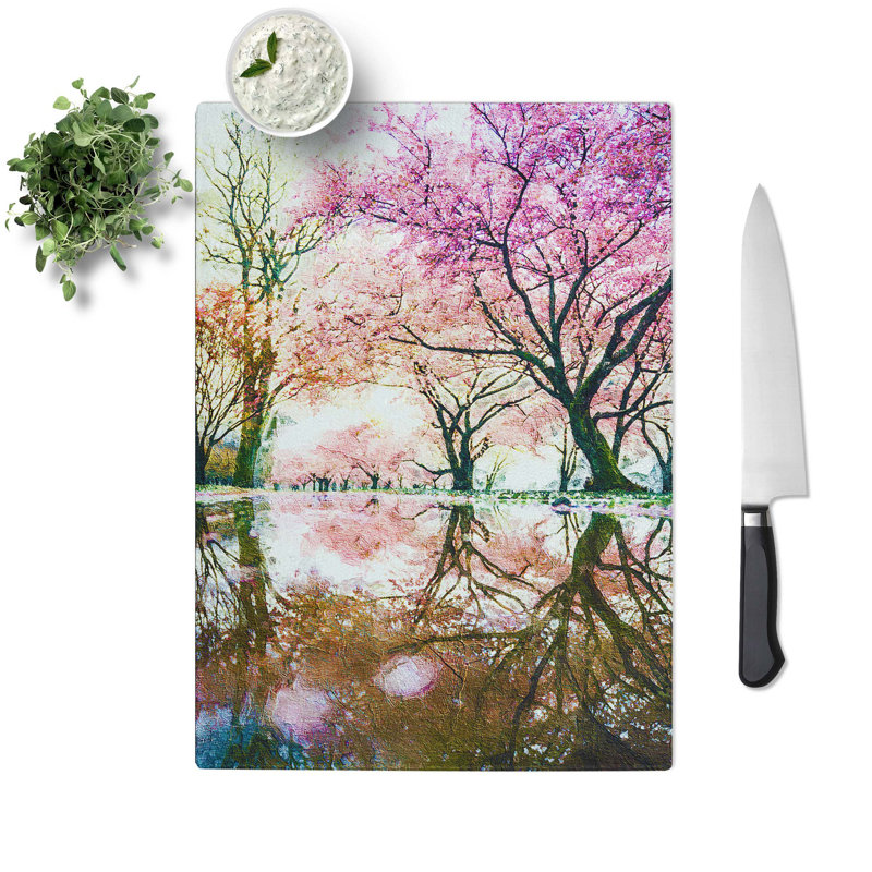 Tempered Glass Reflection of the Blossom Trees Chopping Board, 20 cm W x 28.5 cm L