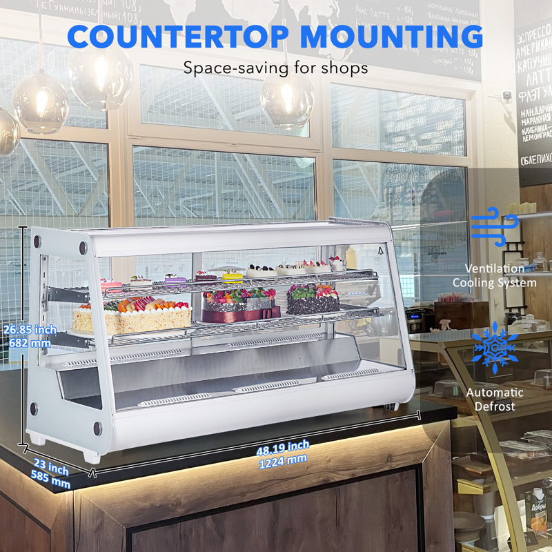 Commercial Cake Display Refrigerator, 8.1 Cu.ft Single-Door Merchandiser Cooler with LED Lighting, Double-Layered Glass Display Case, Countertop/Floor Design, 110V for Bakery, Pastry, Restauran, White