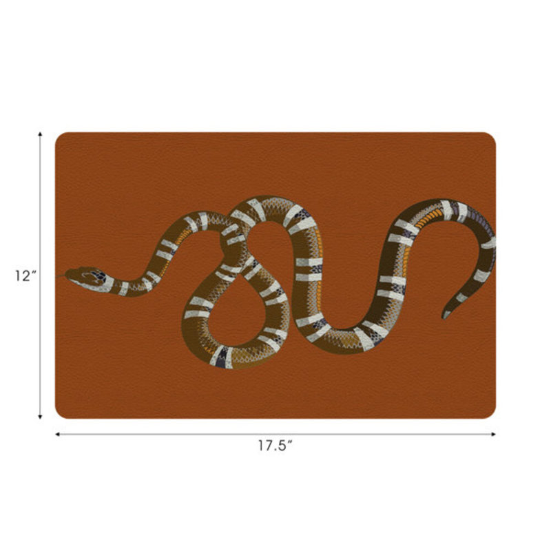 Serpent Vegan Leather Rectangle Pebble Placemat, Burnt Orange