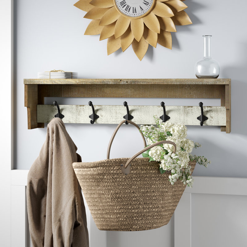 Nicola Solid Wood Wall 5 - Hook Wall Mounted Coat Rack
