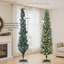 Sapin de Noël pré-illuminé de 2,4 m (8 pi) en forme de crayon fin floqué avec DEL bicolores vert et blanc, télécommande avec 11 modes d'éclairage-900539459