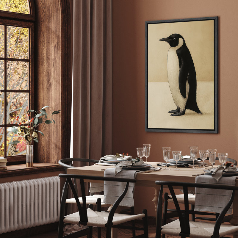 «Penguin Minimal Wildlife Profile Art», reproduction d'art sur toile encadrée très grande, H 36 po x l 24 po, Noir